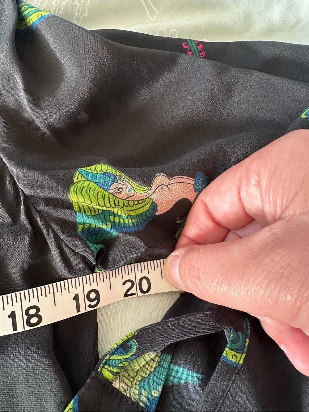 Catherine Gee Daria French Cuff Silk Blouse — Black with Green Print - Picture 10 of 11